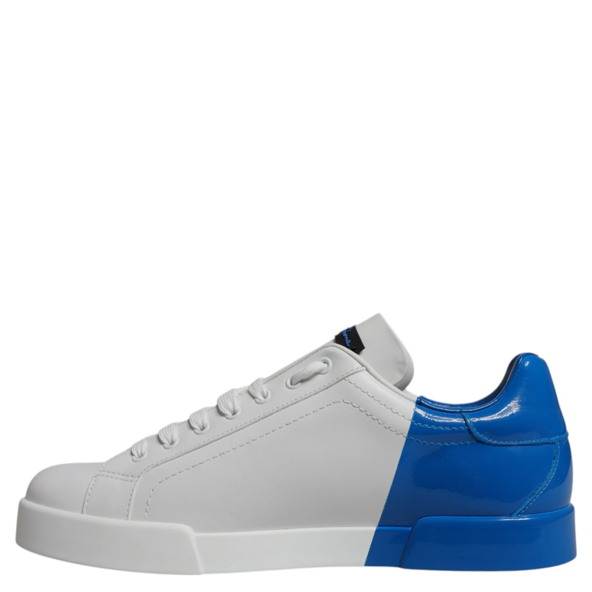 White Blue Leather Logo Low Top Sneakers Shoes