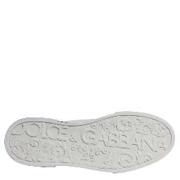 White Blue Leather Logo Low Top Sneakers Shoes