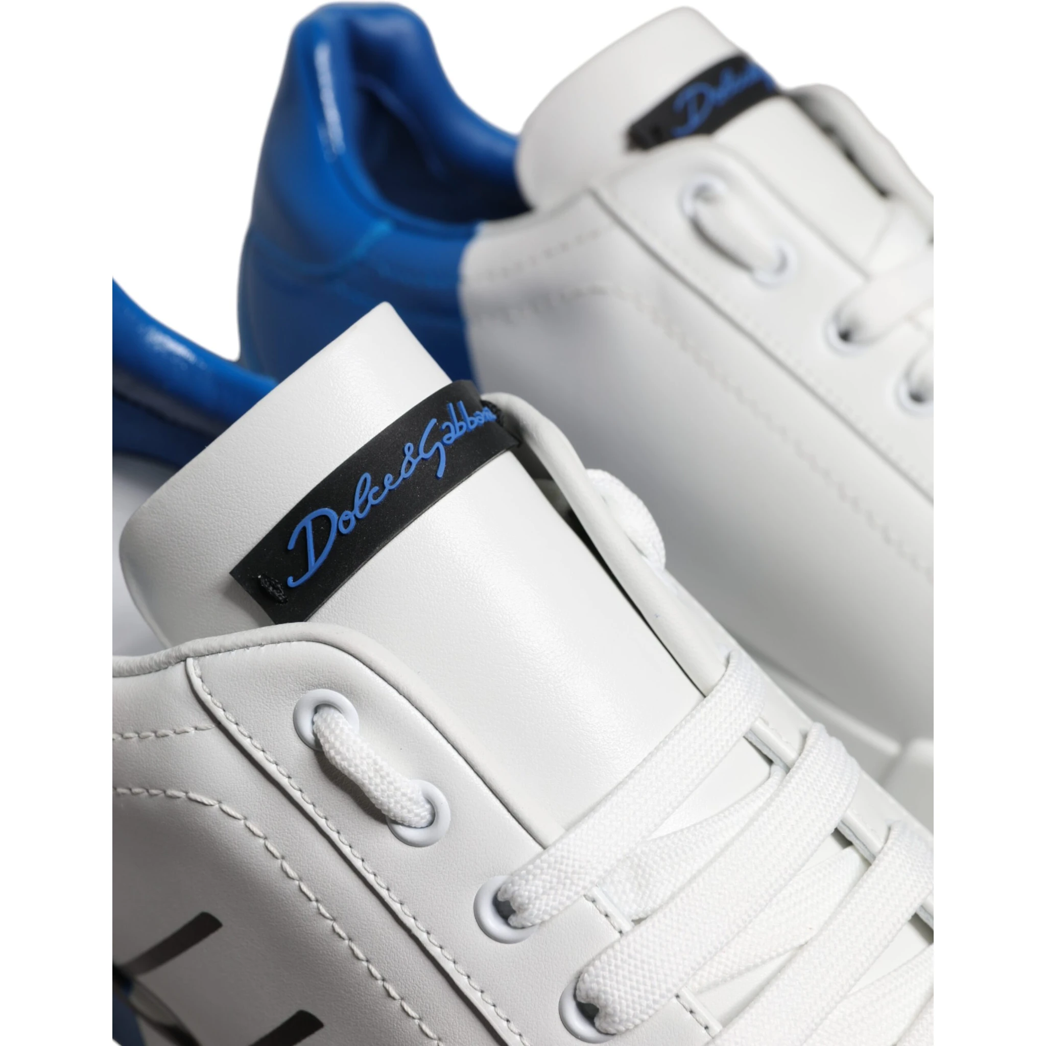 White Blue Leather Logo Low Top Sneakers Shoes