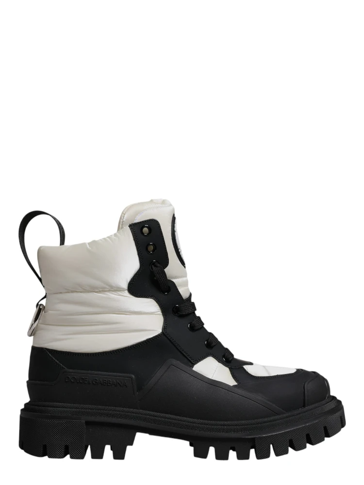 Black White Padded Mid Calf Lace Up Boots Shoes