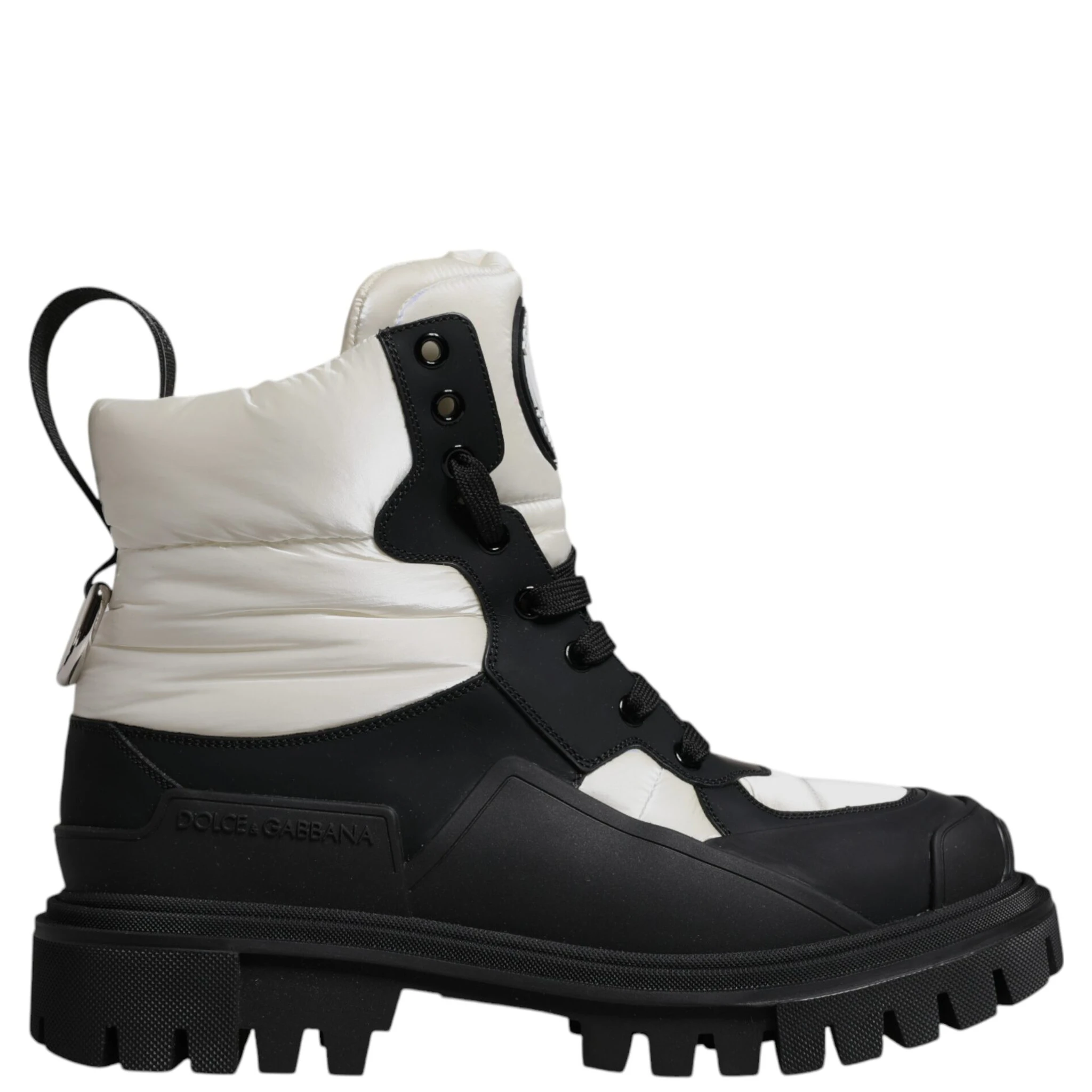 Black White Padded Mid Calf Lace Up Boots Shoes