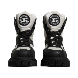 Black White Padded Mid Calf Lace Up Boots Shoes