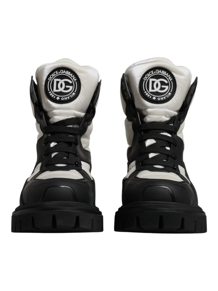 Black White Padded Mid Calf Lace Up Boots Shoes alternative