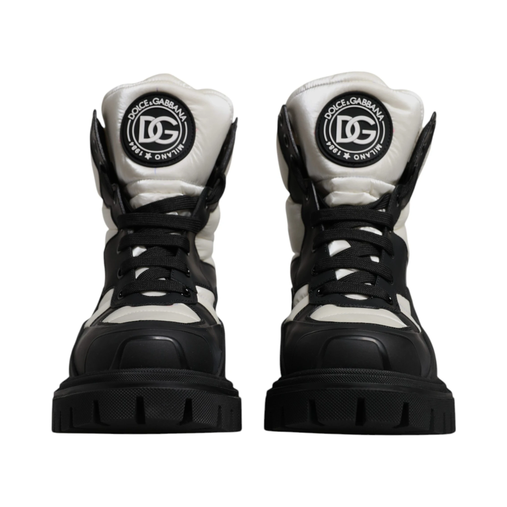 Black White Padded Mid Calf Lace Up Boots Shoes