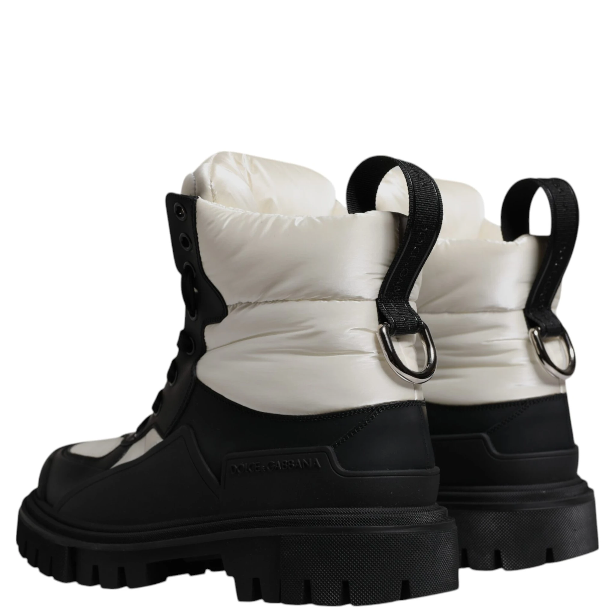 Black White Padded Mid Calf Lace Up Boots Shoes