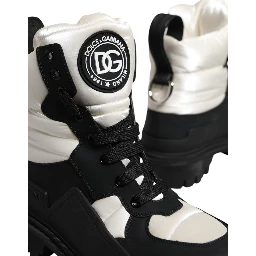 Black White Padded Mid Calf Lace Up Boots Shoes