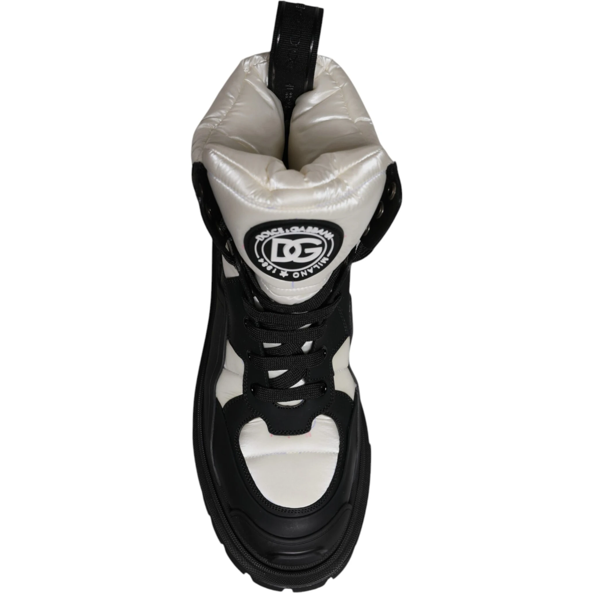 Black White Padded Mid Calf Lace Up Boots Shoes