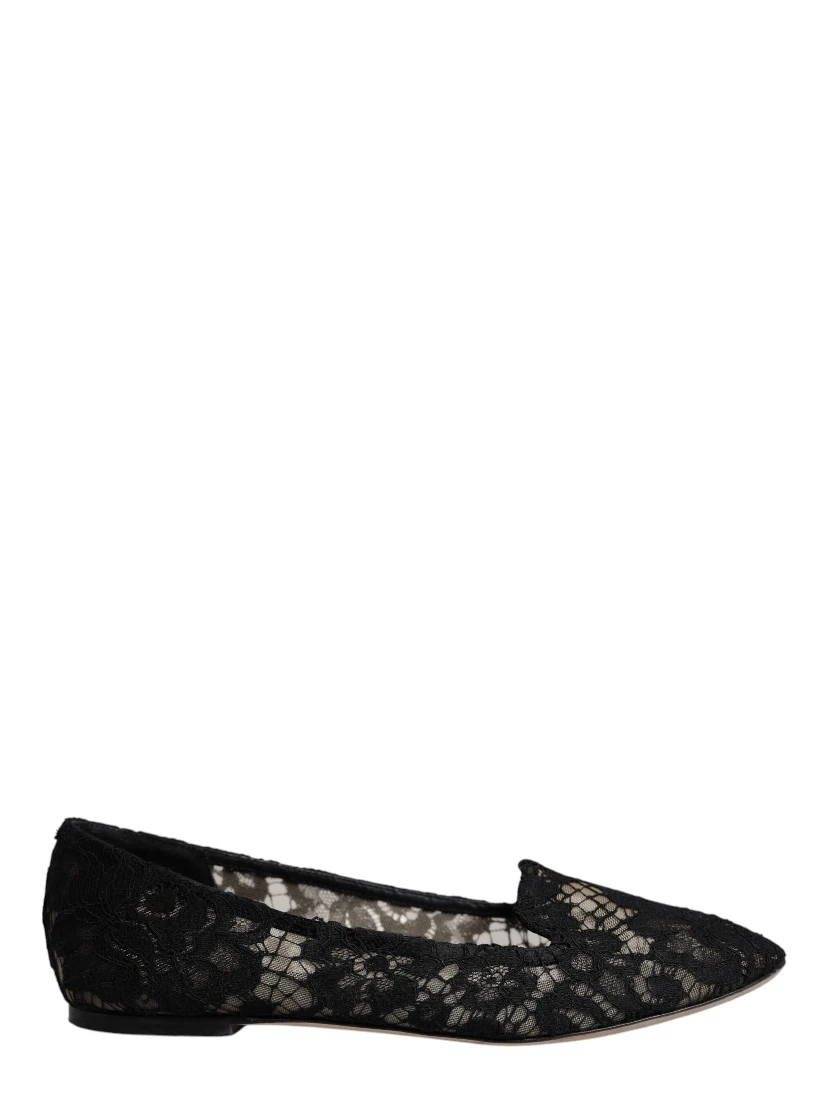Black Taormina Lace Slip On Flats Shoes