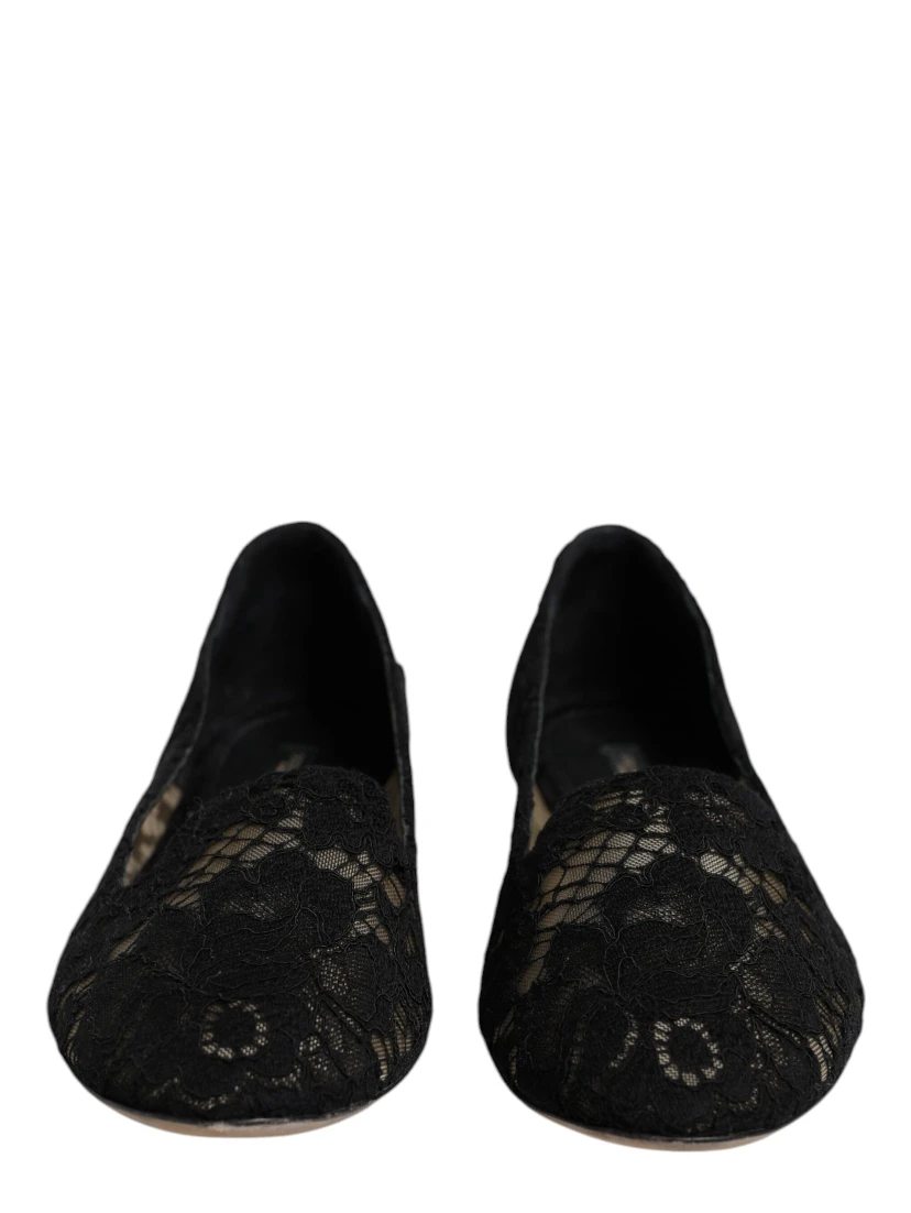 Black Taormina Lace Slip On Flats Shoes