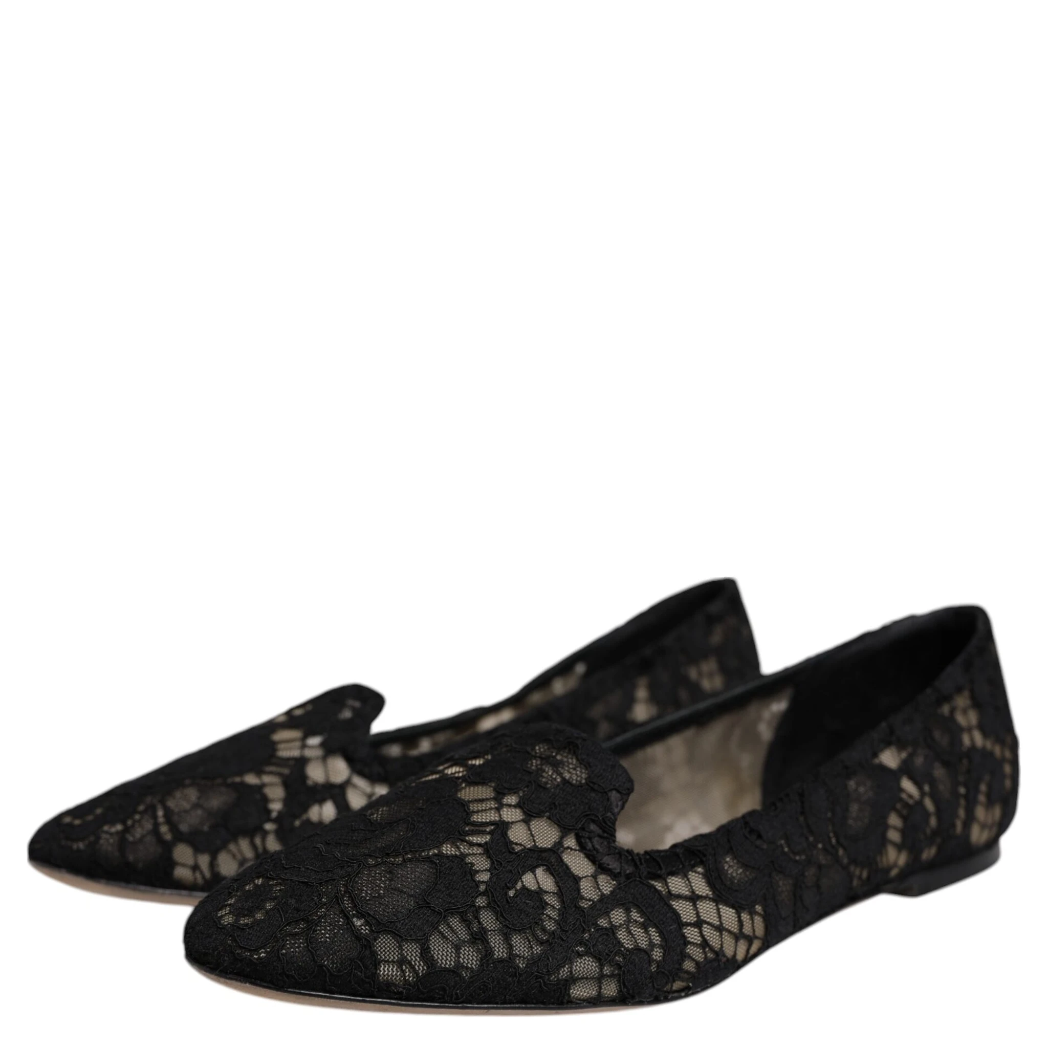 Black Taormina Lace Slip On Flats Shoes