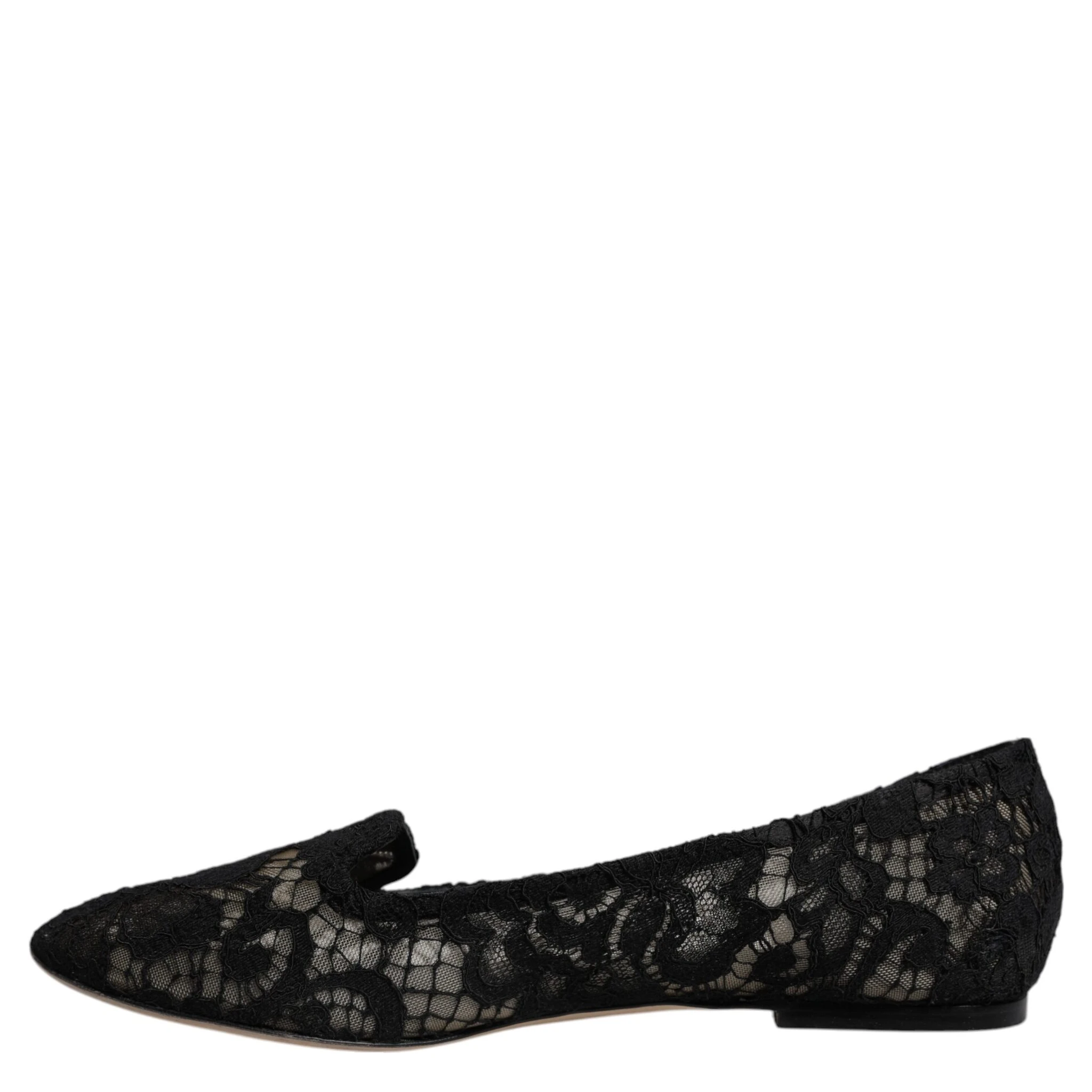Black Taormina Lace Slip On Flats Shoes