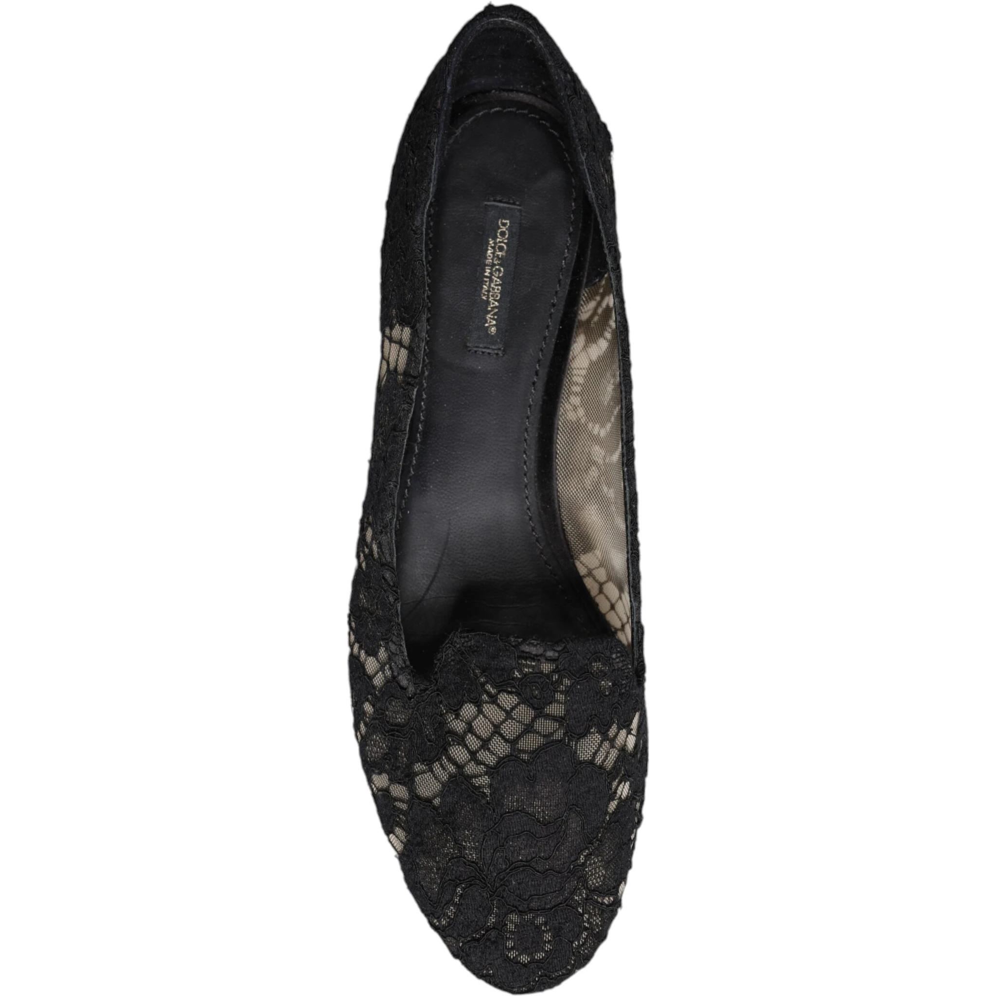 Black Taormina Lace Slip On Flats Shoes