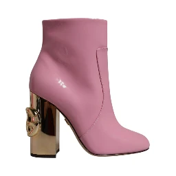 Pink Patent Leather Heel Mid Calf Boots Shoes