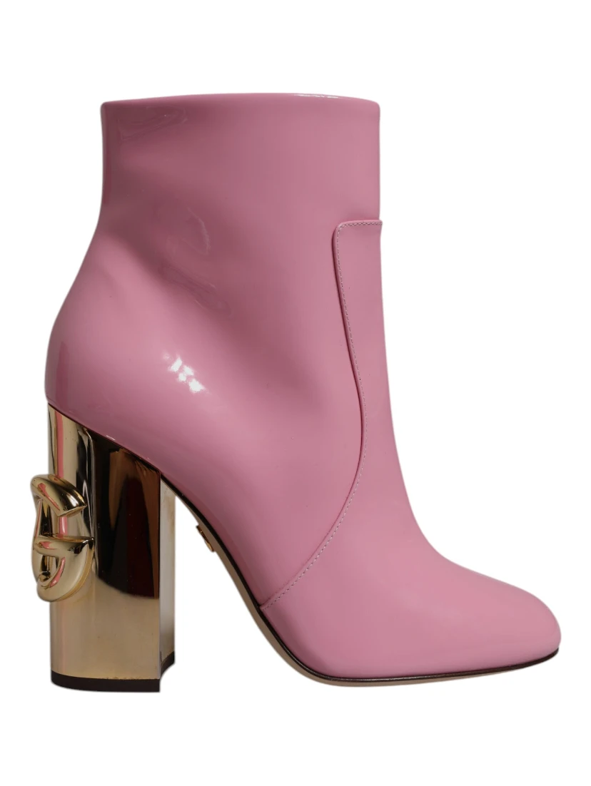 Pink Patent Leather Heel Mid Calf Boots Shoes