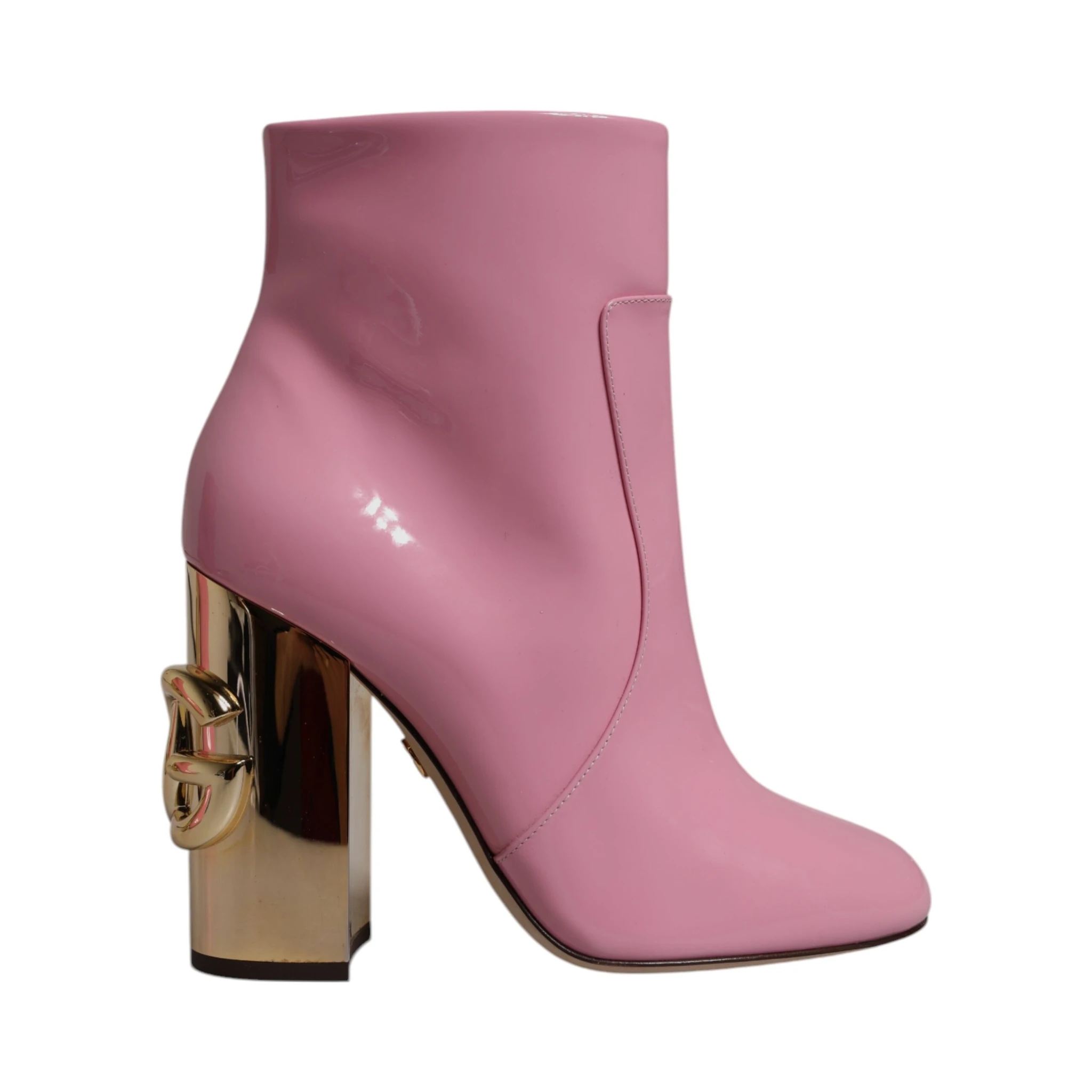 Pink Patent Leather Heel Mid Calf Boots Shoes