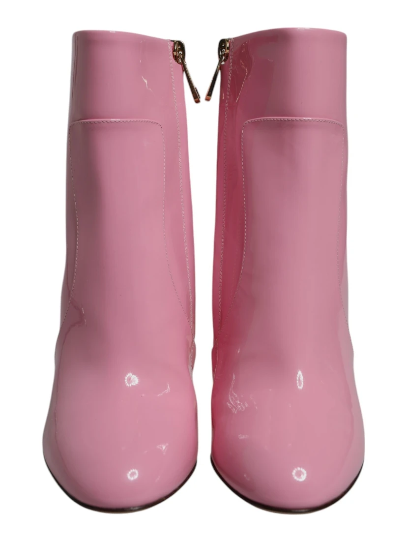 Pink Patent Leather Heel Mid Calf Boots Shoes