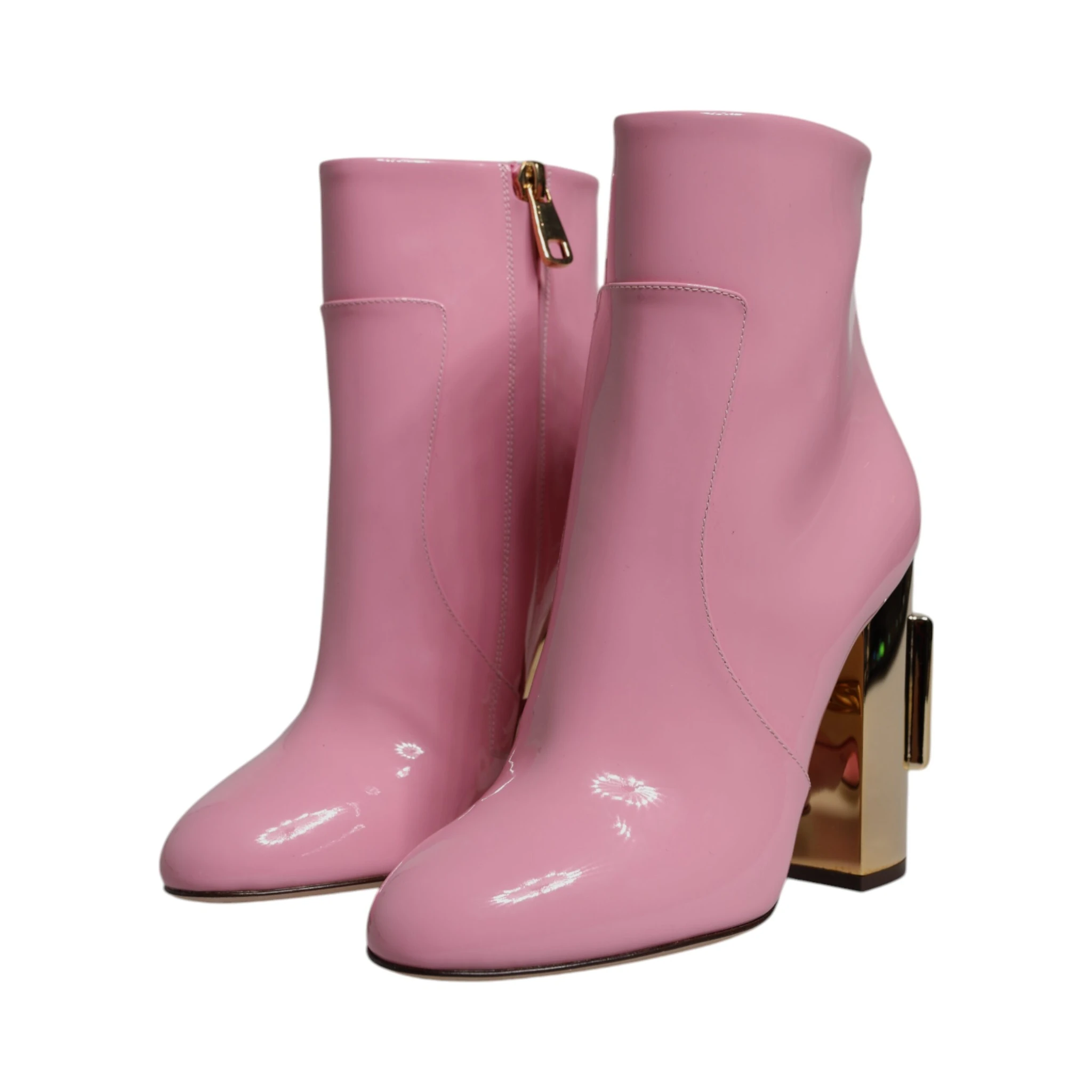 Pink Patent Leather Heel Mid Calf Boots Shoes
