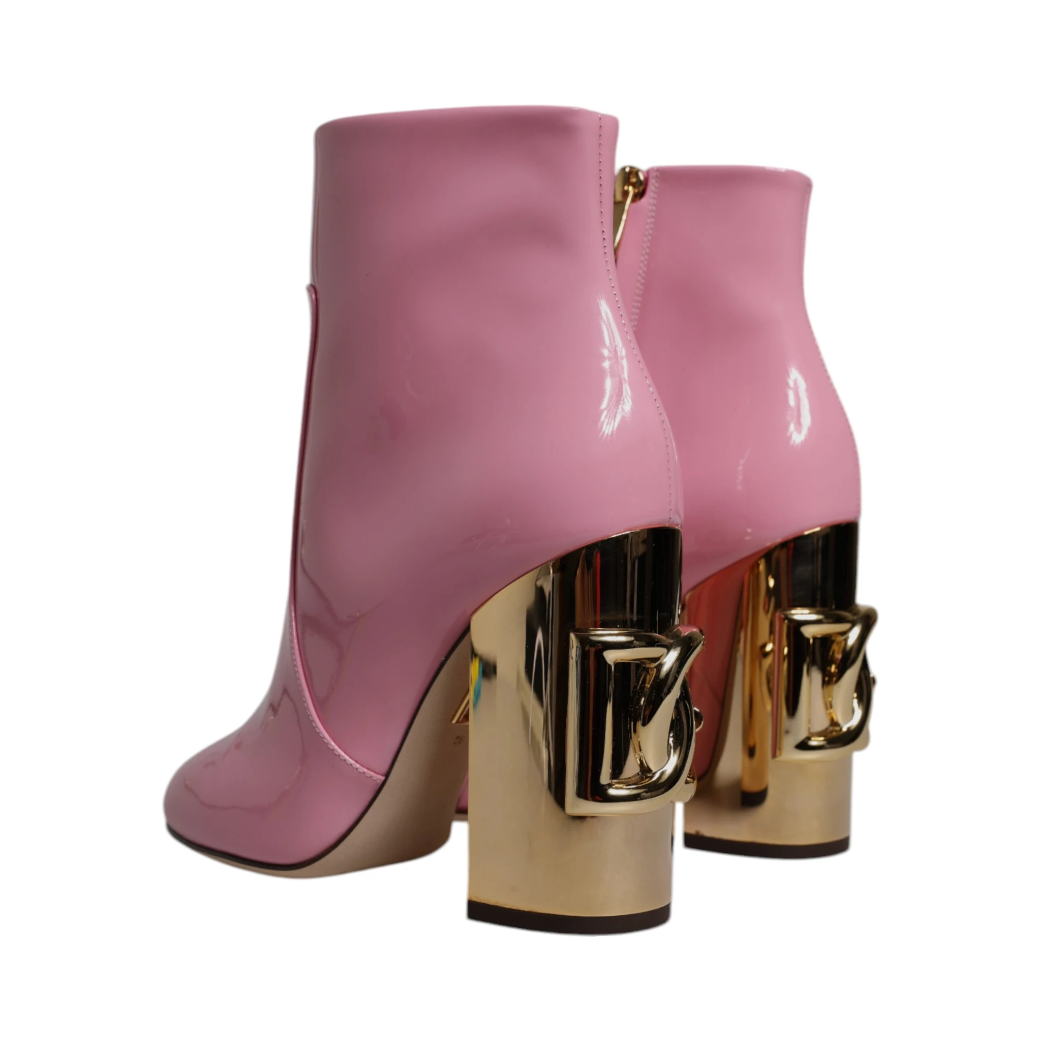 Pink Patent Leather Heel Mid Calf Boots Shoes