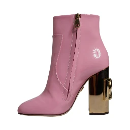 Pink Patent Leather Heel Mid Calf Boots Shoes