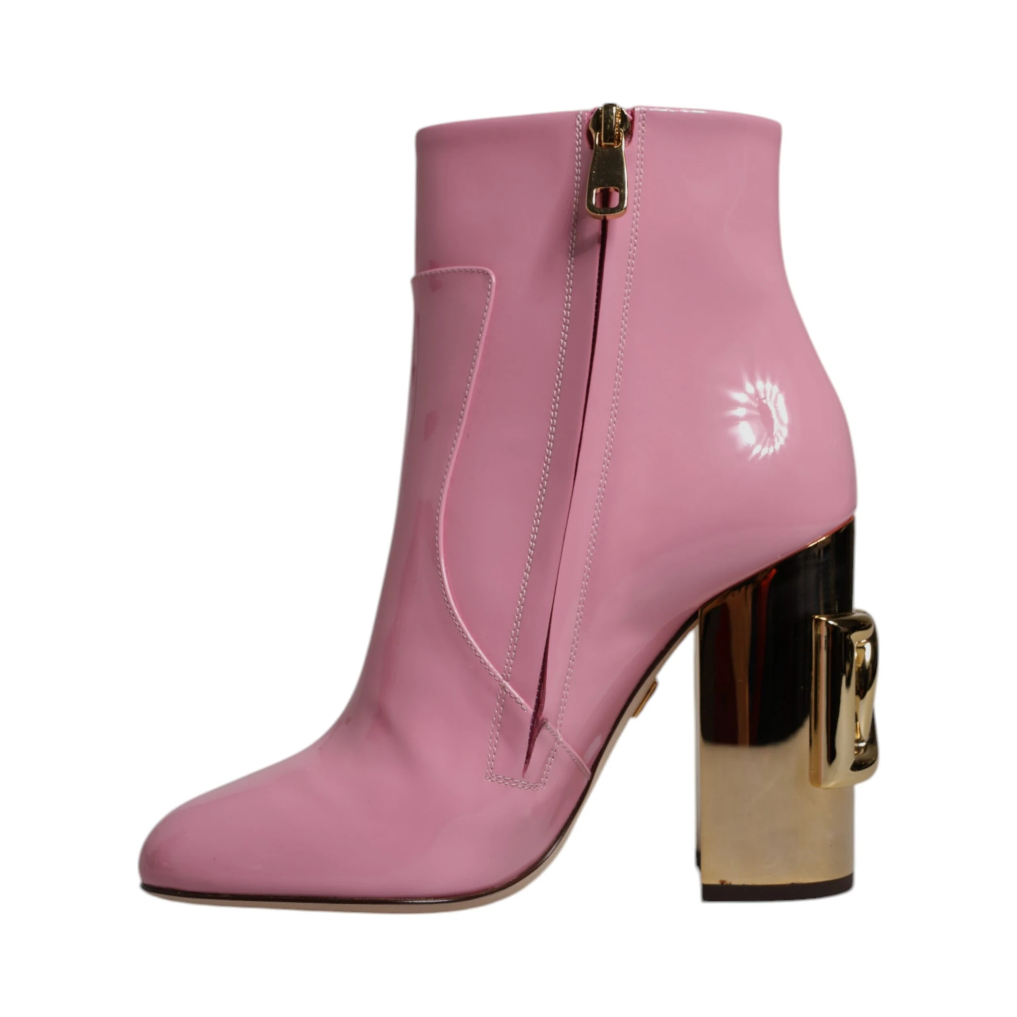 Pink Patent Leather Heel Mid Calf Boots Shoes