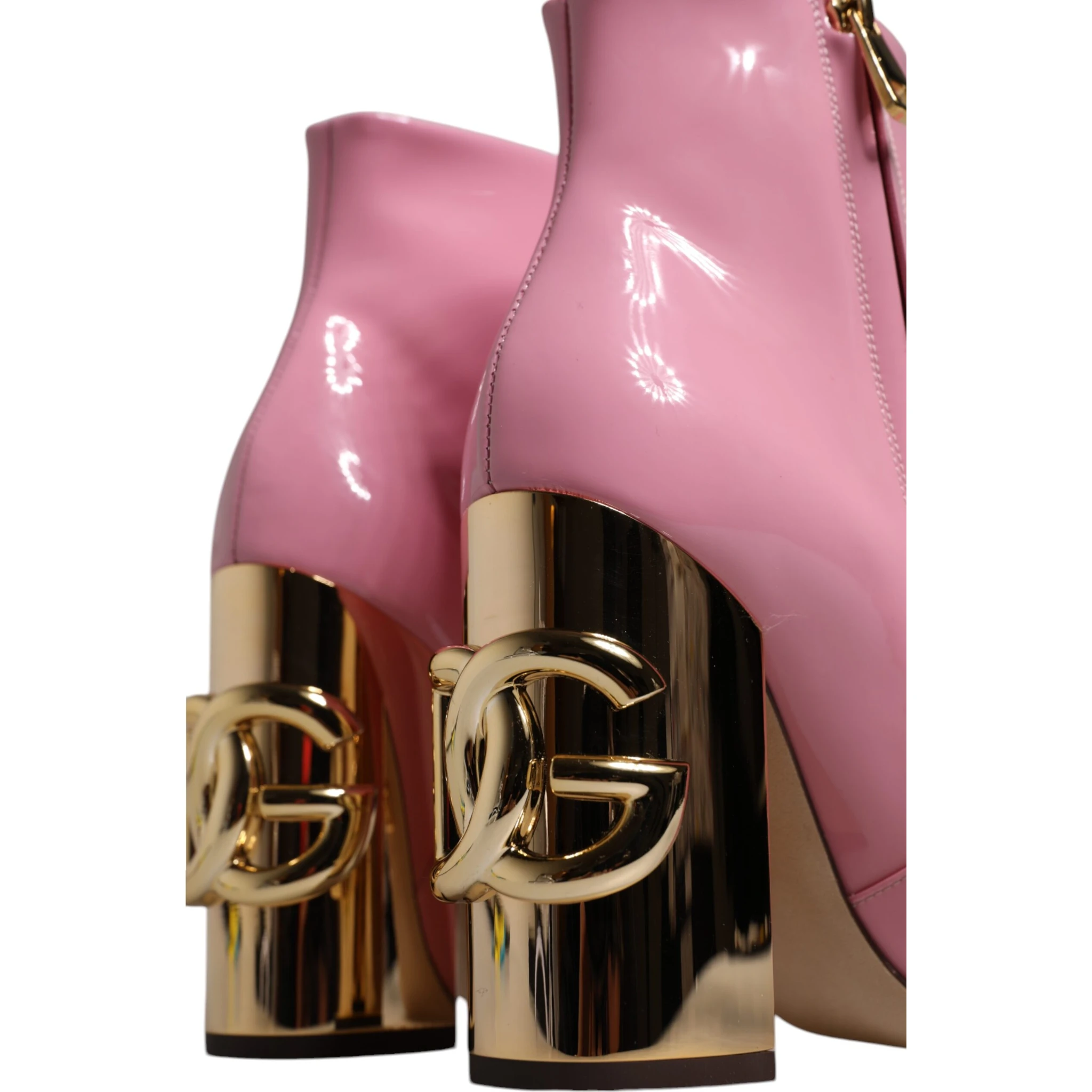 Pink Patent Leather Heel Mid Calf Boots Shoes