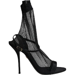 Black Tulle Stretch Heels Sandals Shoes