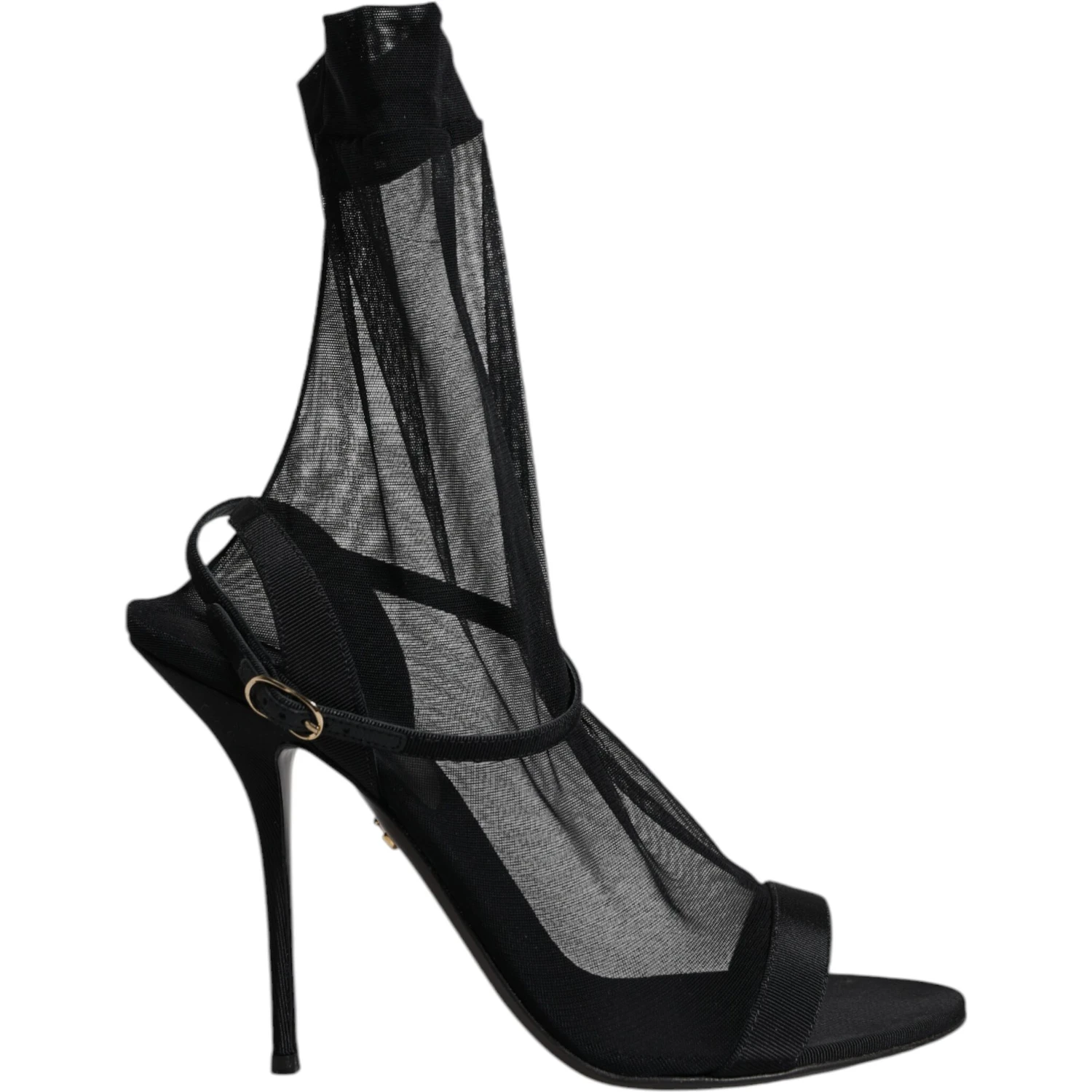 Black Tulle Stretch Heels Sandals Shoes