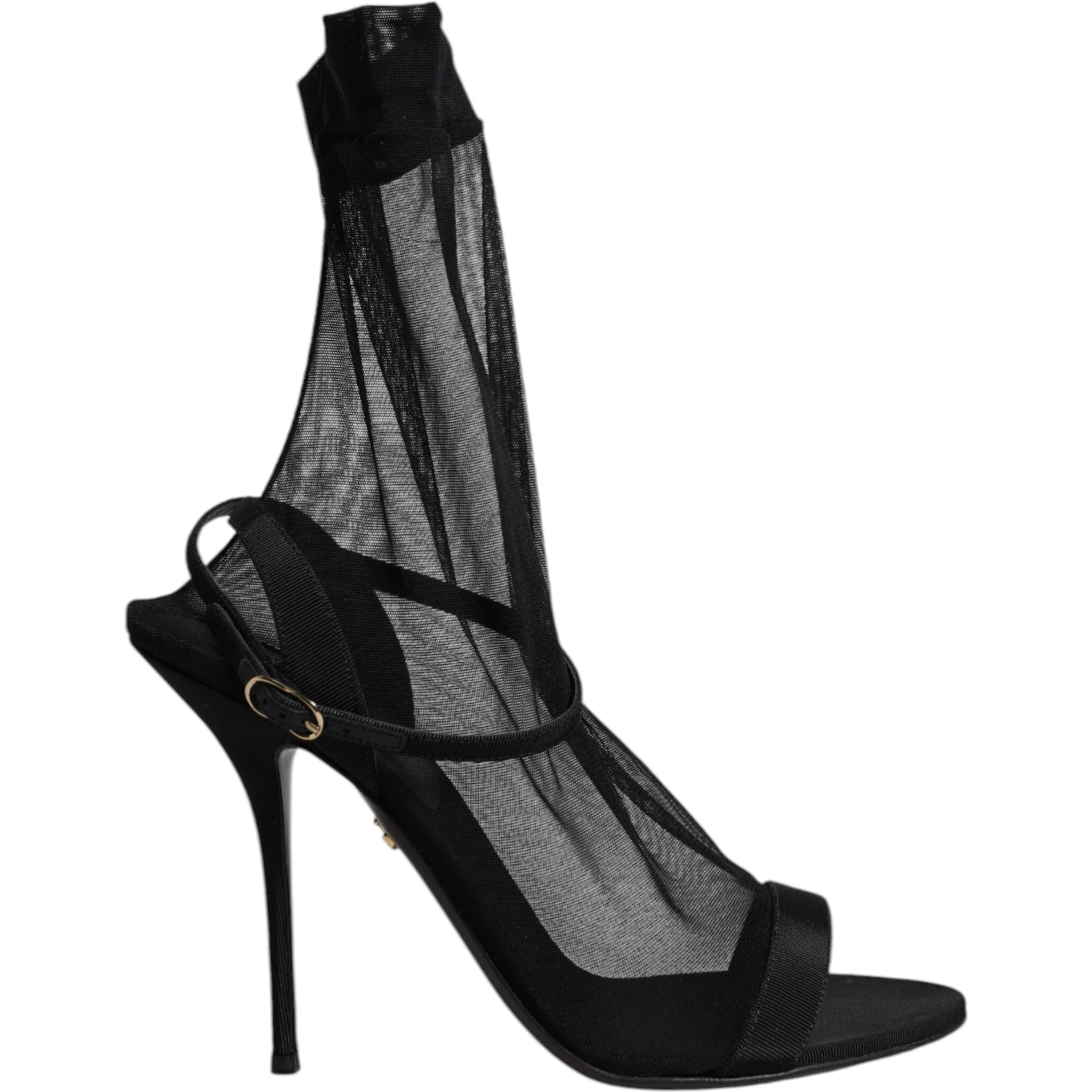 Black Tulle Stretch Heels Sandals Shoes