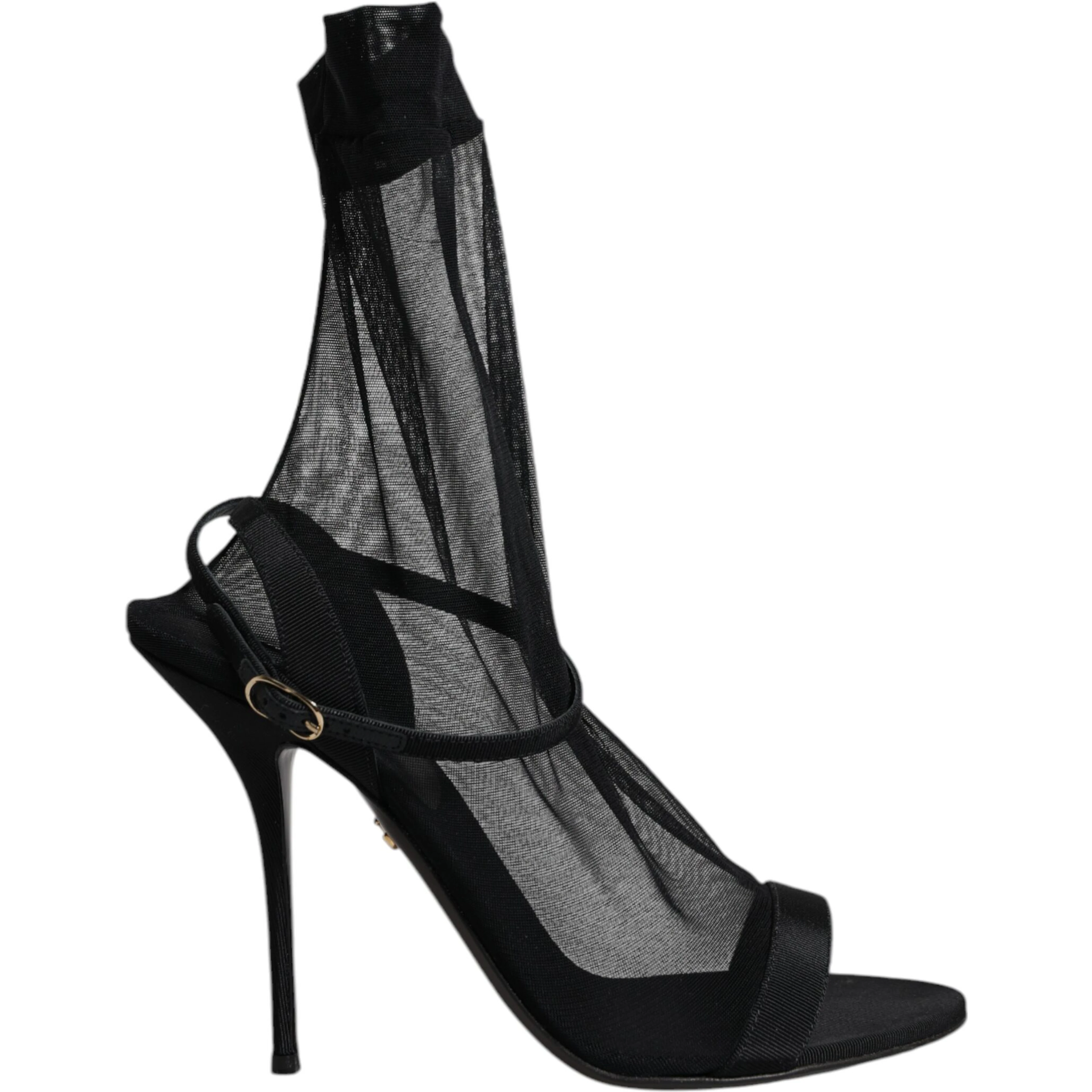 Black Tulle Stretch Heels Sandals Shoes