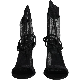 Black Tulle Stretch Heels Sandals Shoes