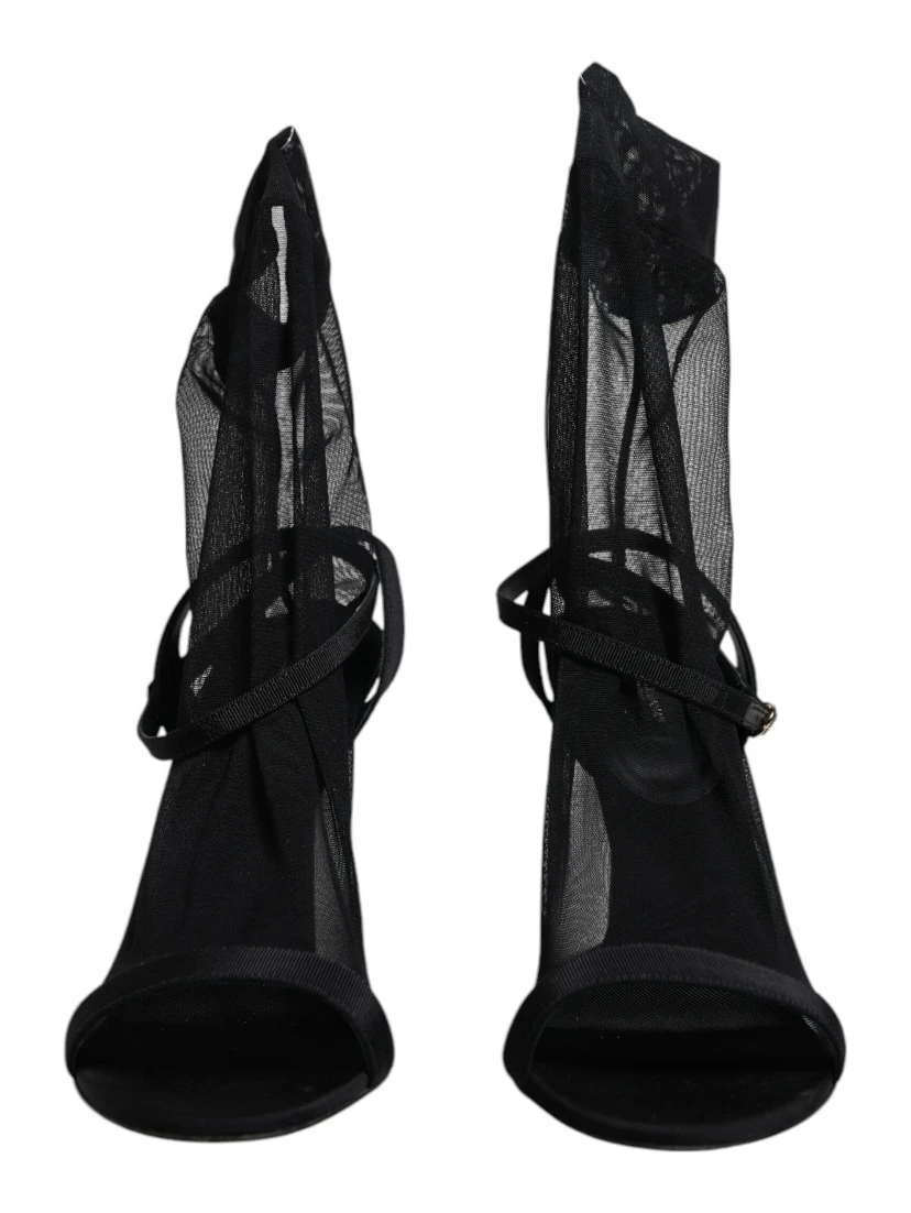 Black Tulle Stretch Heels Sandals Shoes