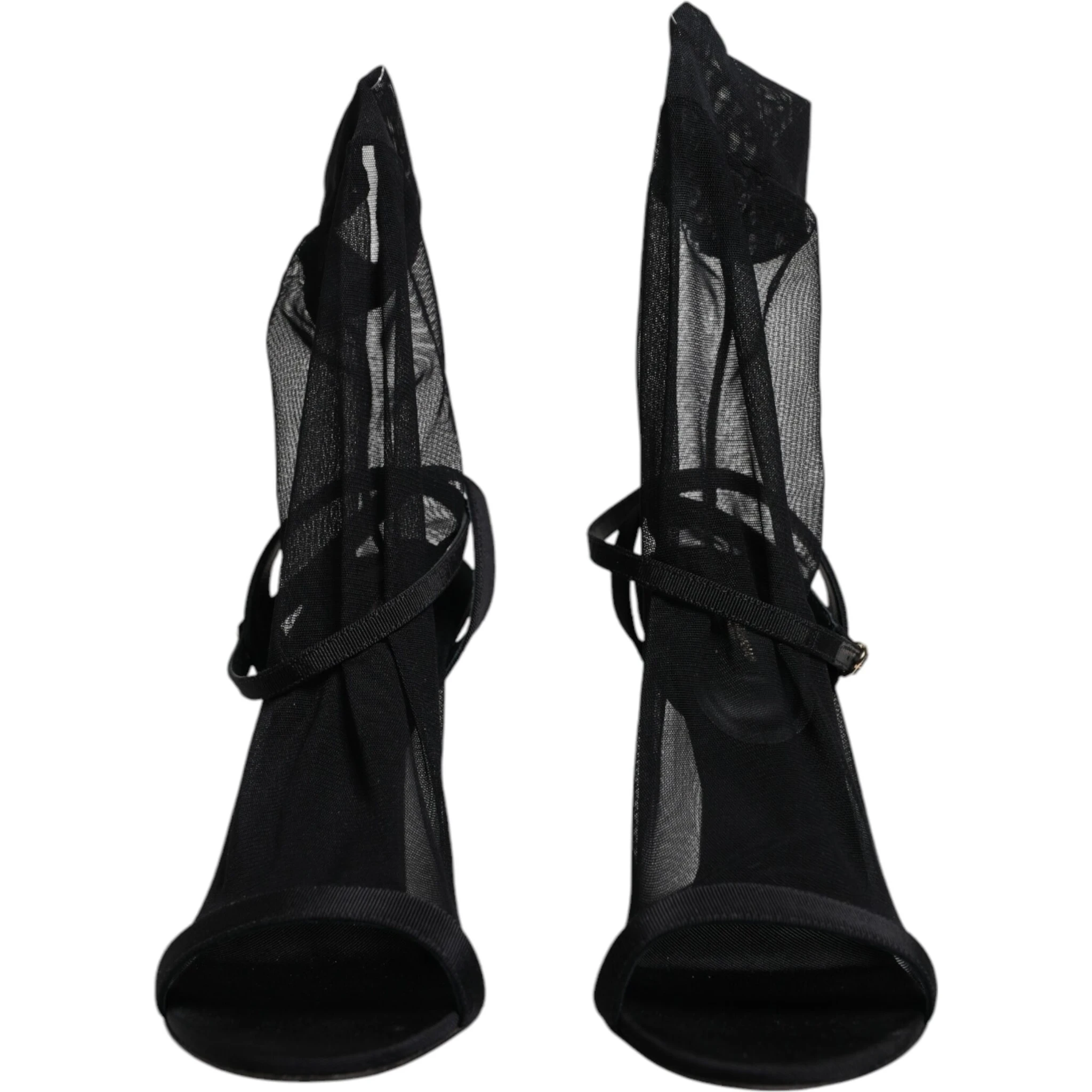 Black Tulle Stretch Heels Sandals Shoes