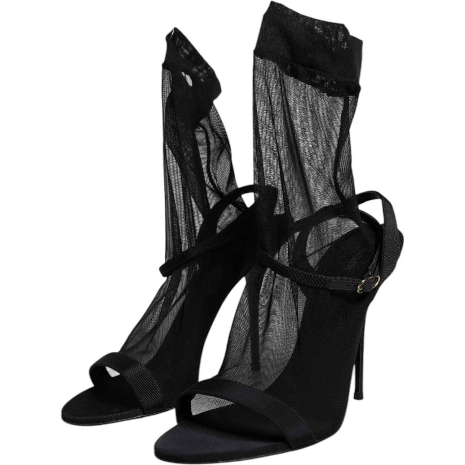 Black Tulle Stretch Heels Sandals Shoes