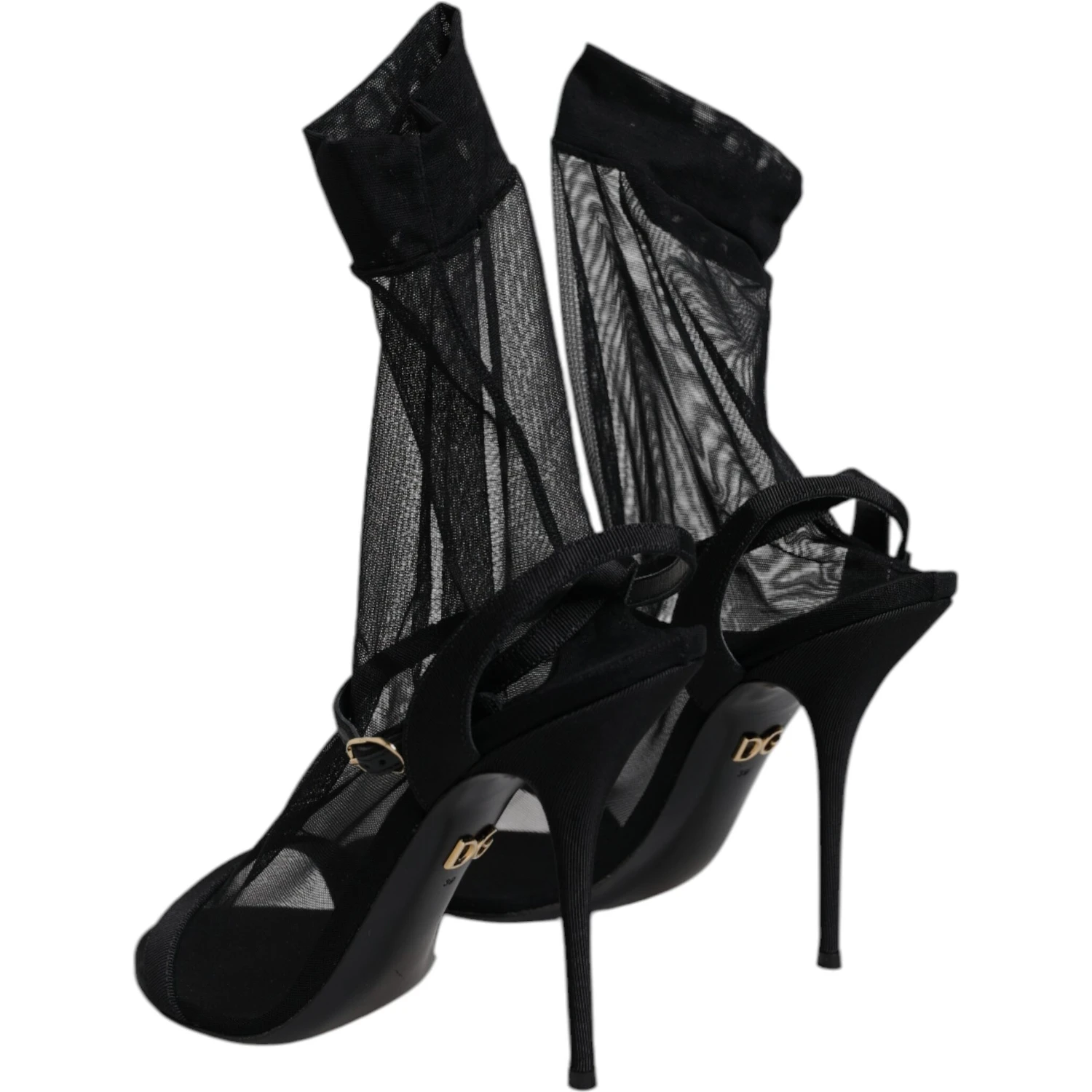 Black Tulle Stretch Heels Sandals Shoes