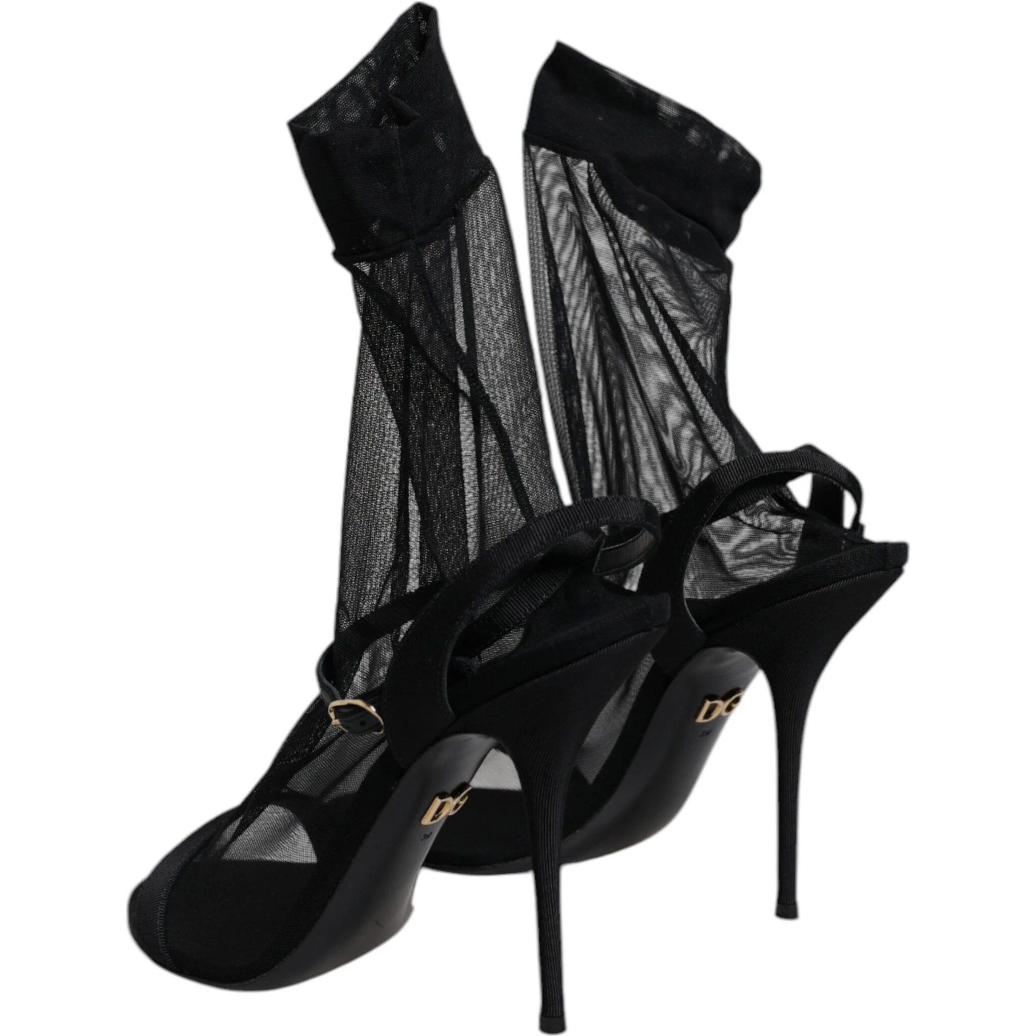 Black Tulle Stretch Heels Sandals Shoes