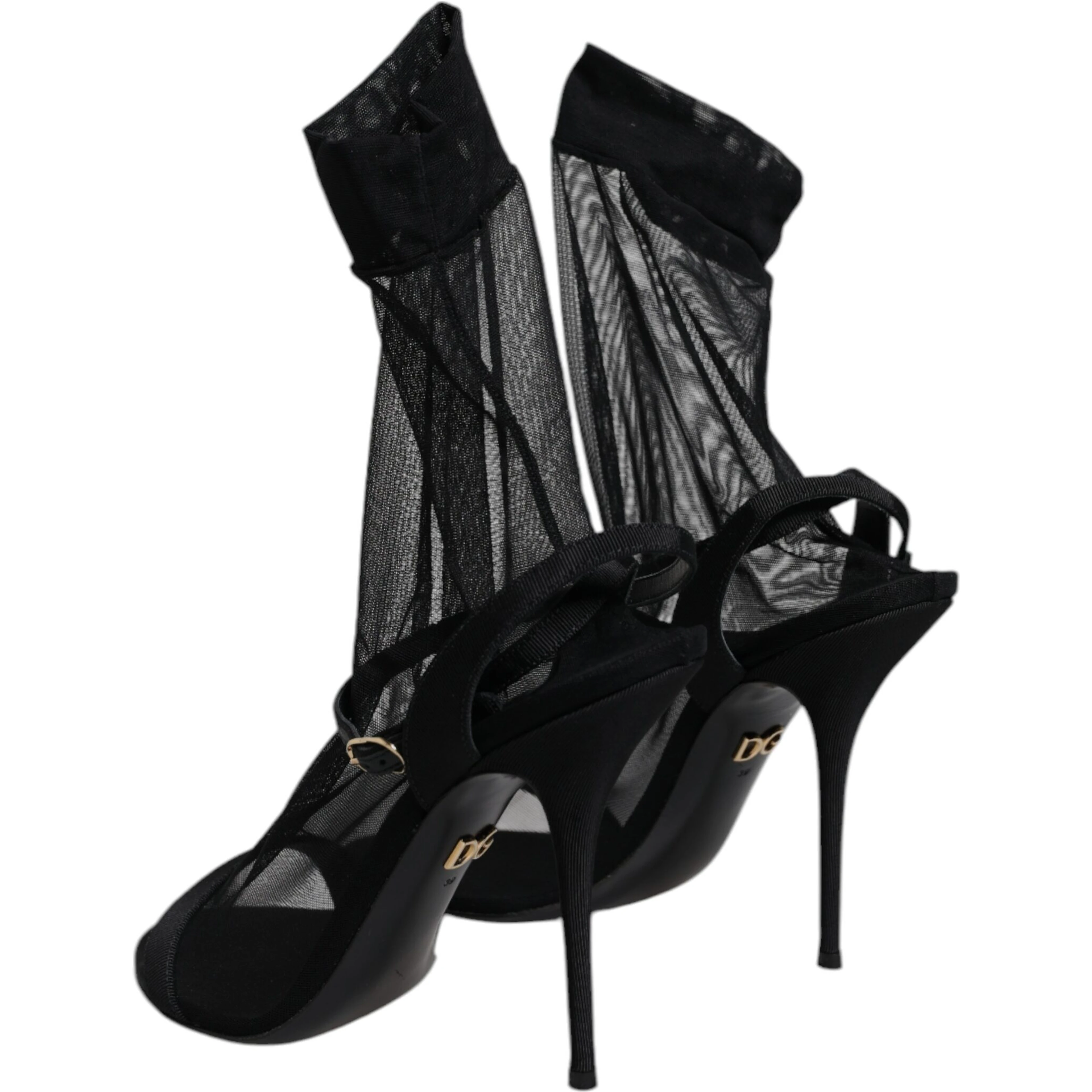 Black Tulle Stretch Heels Sandals Shoes