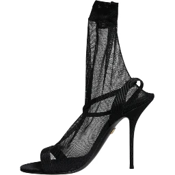 Black Tulle Stretch Heels Sandals Shoes