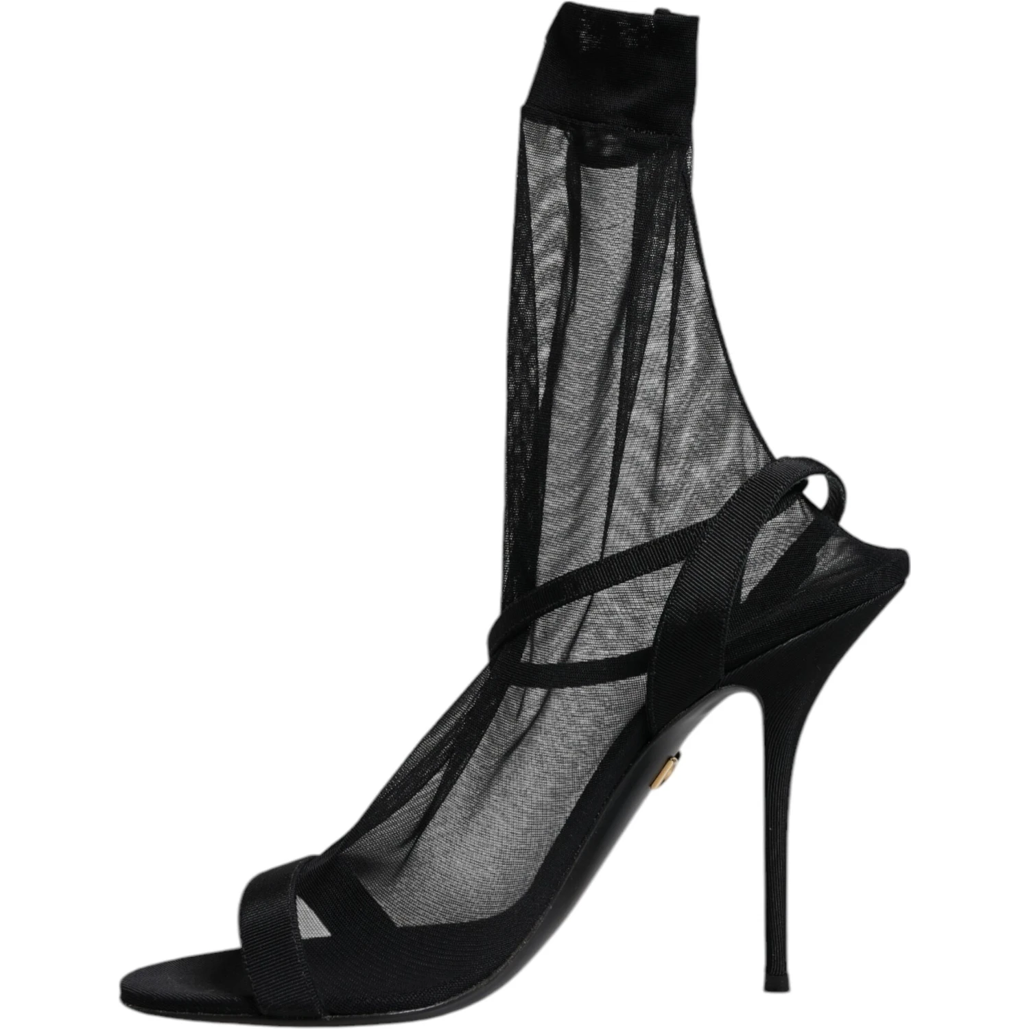 Black Tulle Stretch Heels Sandals Shoes