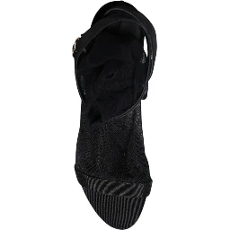 Black Tulle Stretch Heels Sandals Shoes