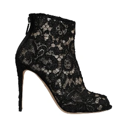 Black Floral Lace Heels Ankle Boots Shoes