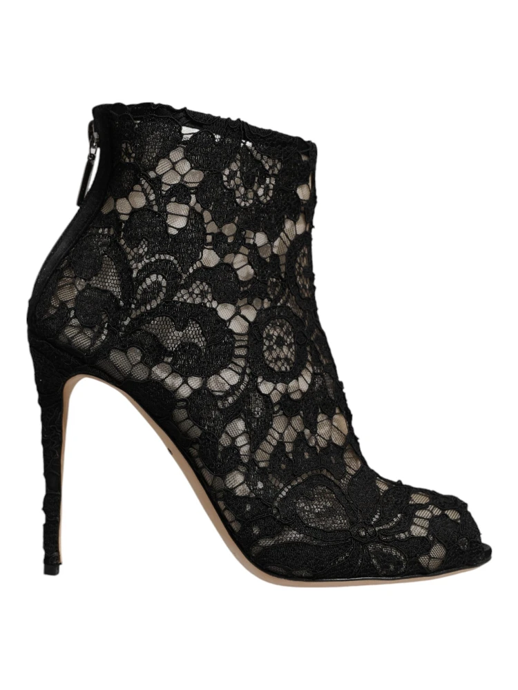 Black Floral Lace Heels Ankle Boots Shoes