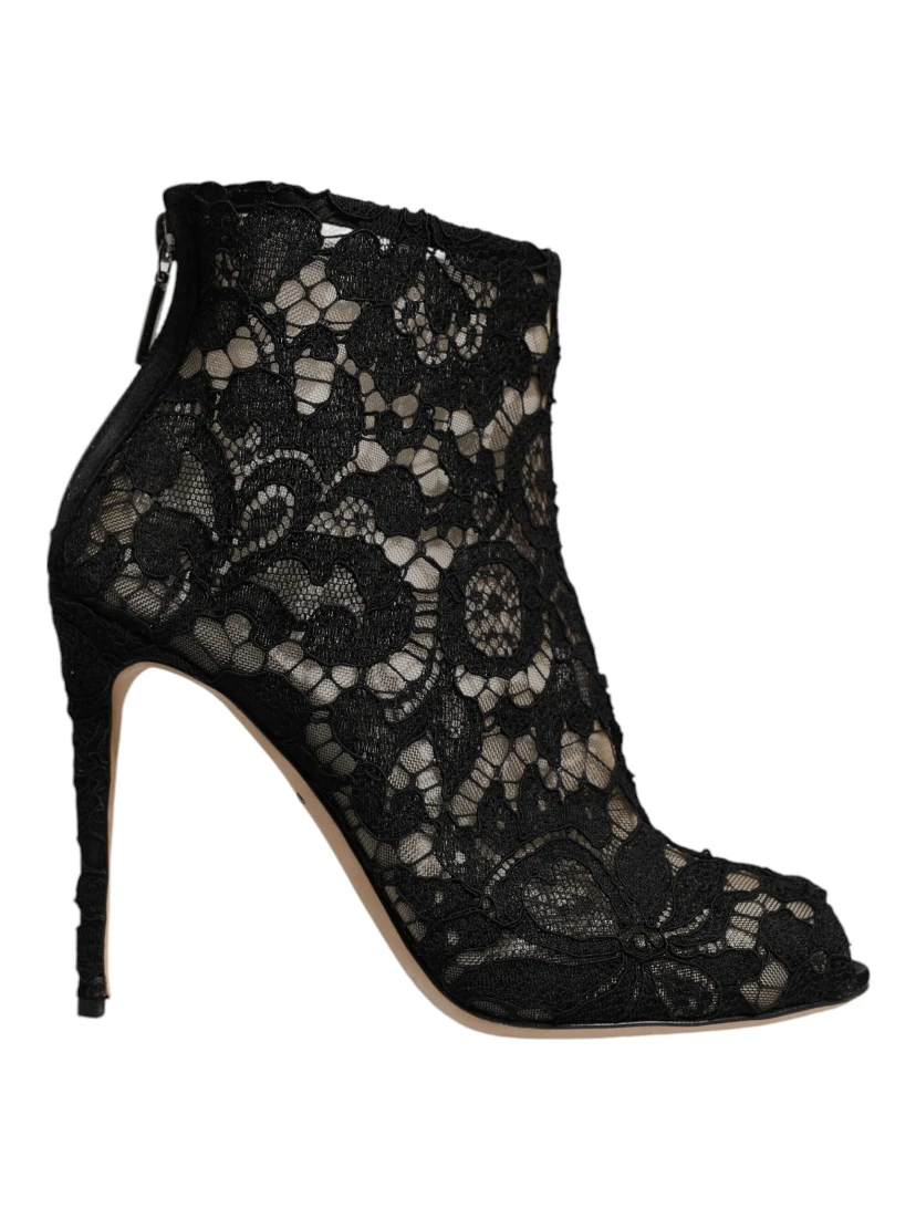 Black Floral Lace Heels Ankle Boots Shoes