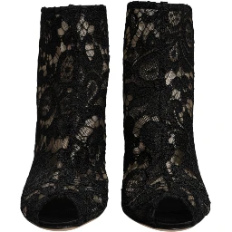 Black Floral Lace Heels Ankle Boots Shoes