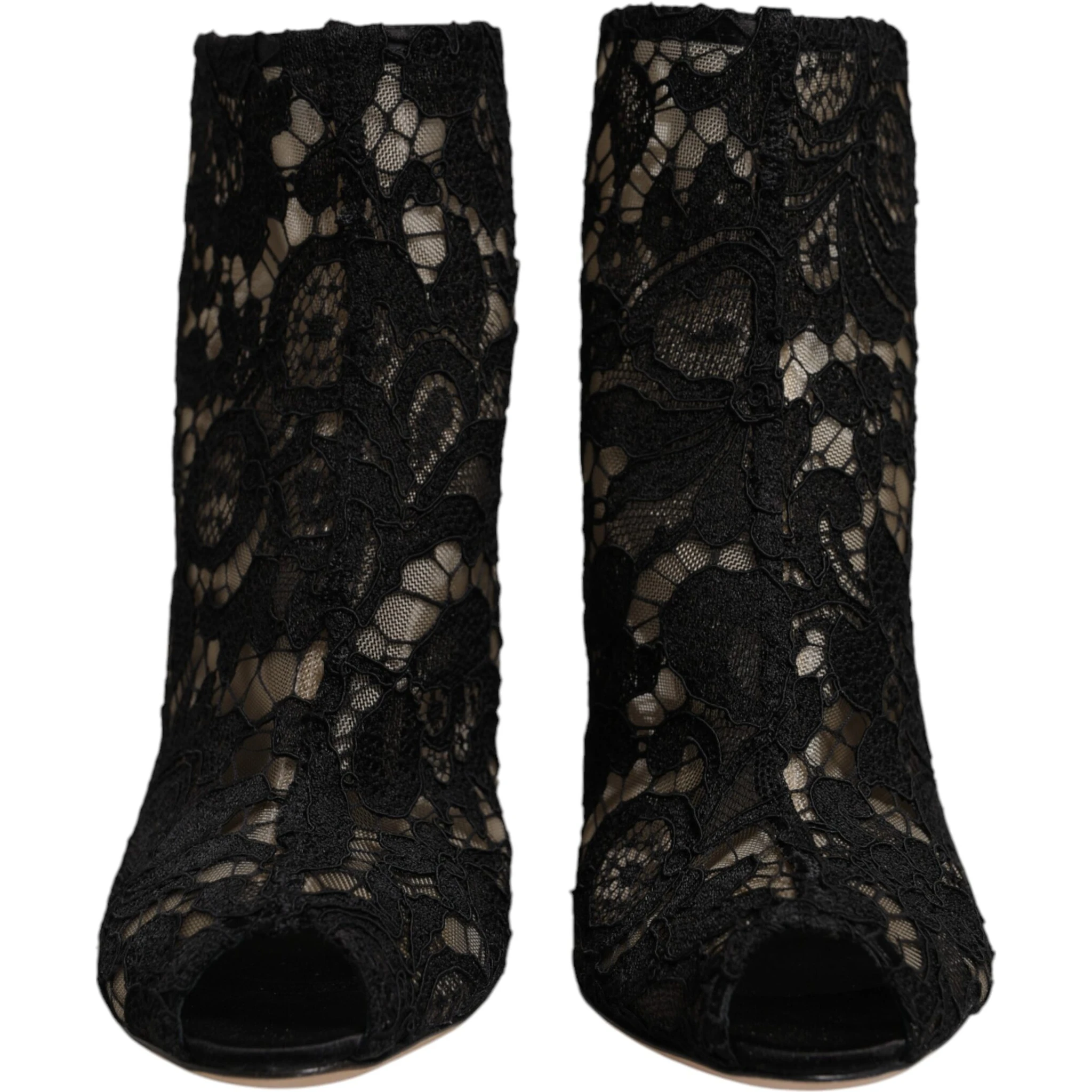 Black Floral Lace Heels Ankle Boots Shoes