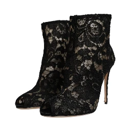 Black Floral Lace Heels Ankle Boots Shoes