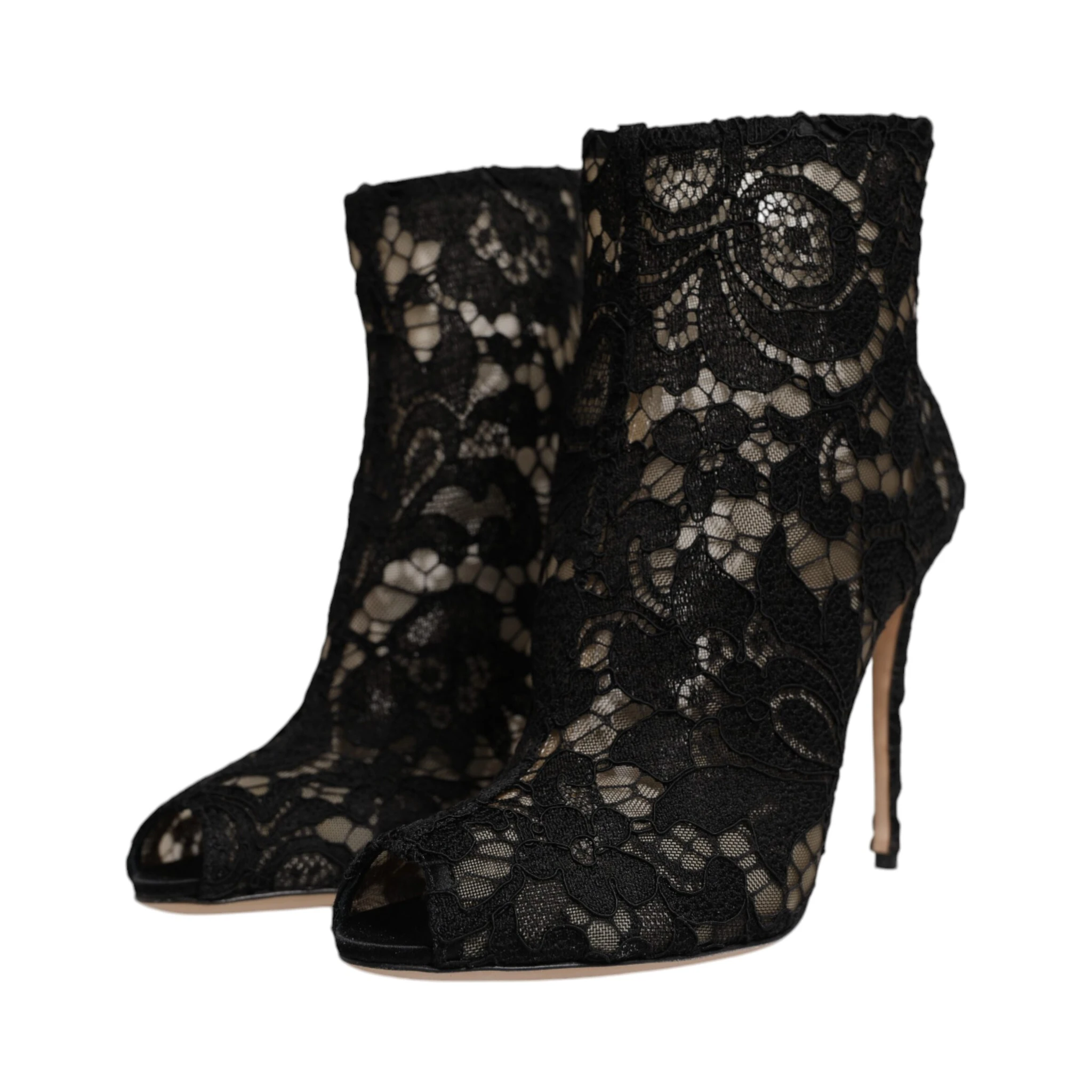 Black Floral Lace Heels Ankle Boots Shoes