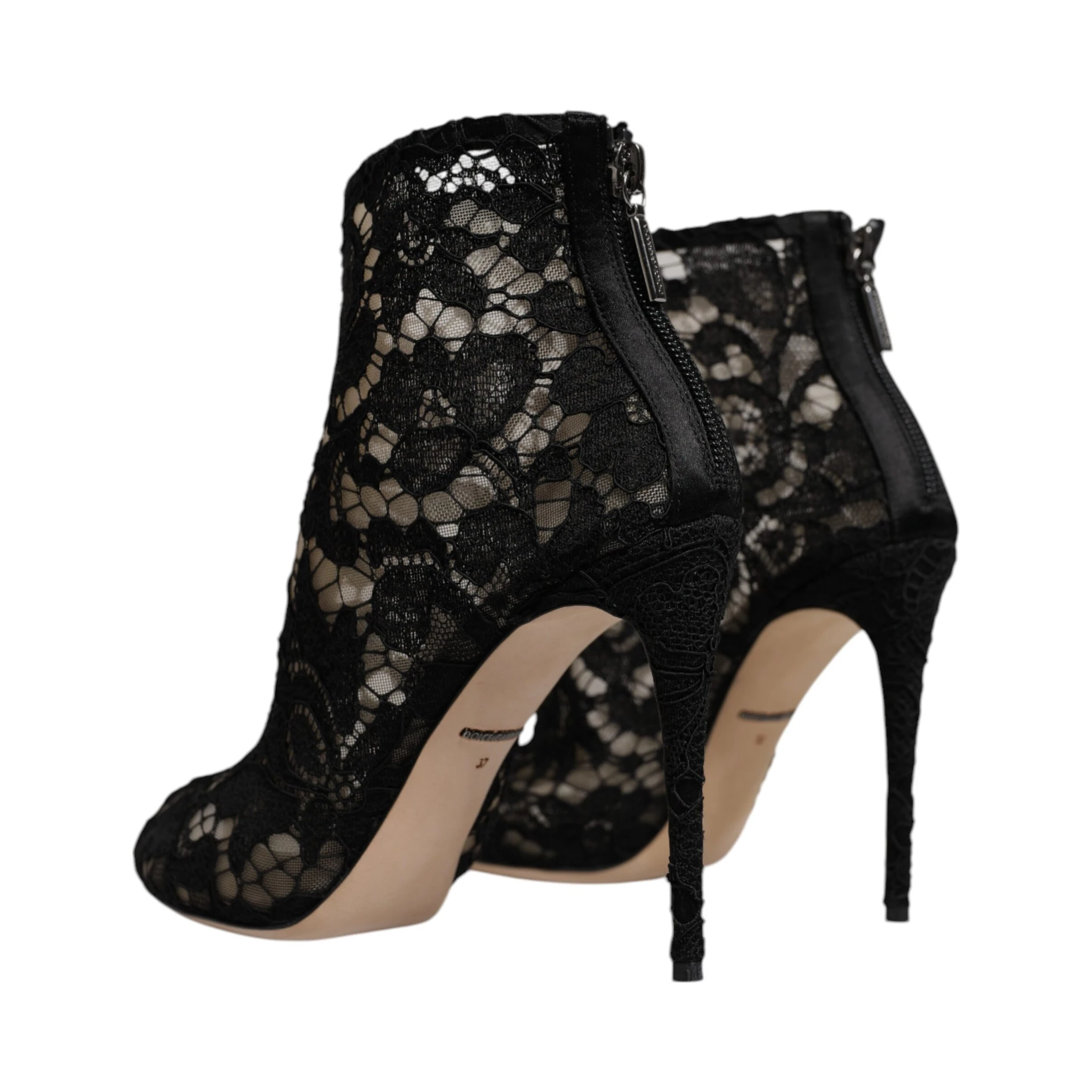 Black Floral Lace Heels Ankle Boots Shoes