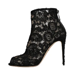 Black Floral Lace Heels Ankle Boots Shoes