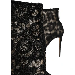 Black Floral Lace Heels Ankle Boots Shoes