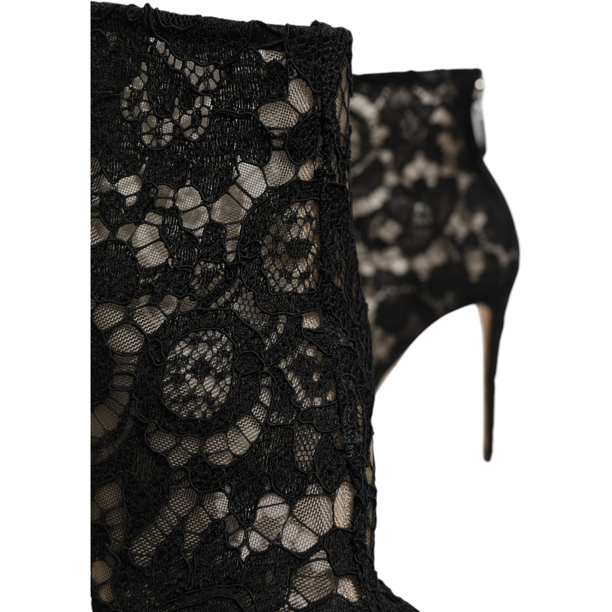 Black Floral Lace Heels Ankle Boots Shoes